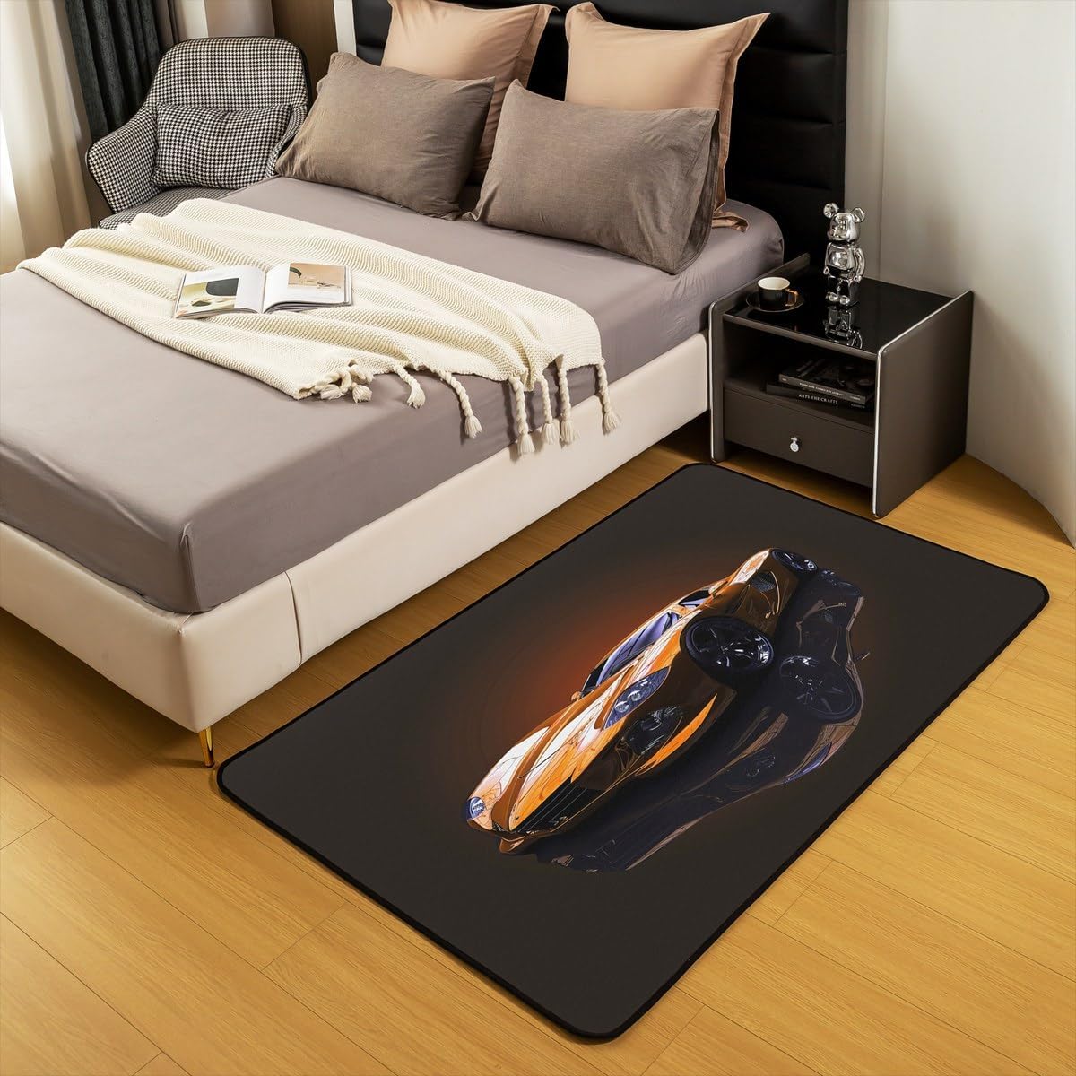 Feelyou Racing Car Area Rug 3x5 Kids Orange Sports Car Decorative Carpet for Boys Girls Teens Automobile Extreme Sport Living Room Rugs Cool Speed Race Car Down Indoor Floor Mat Room Decor