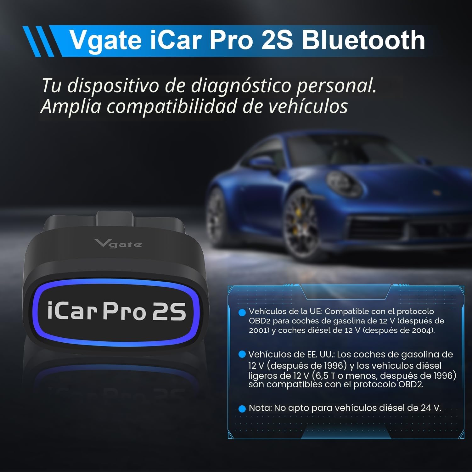 Vgate iCar Pro 2S Bluetooth Herramienta de diagnóstico OBD2 para iOS, Android y Windows Herramienta de escaneado para vehículos eléctricos e híbridos
