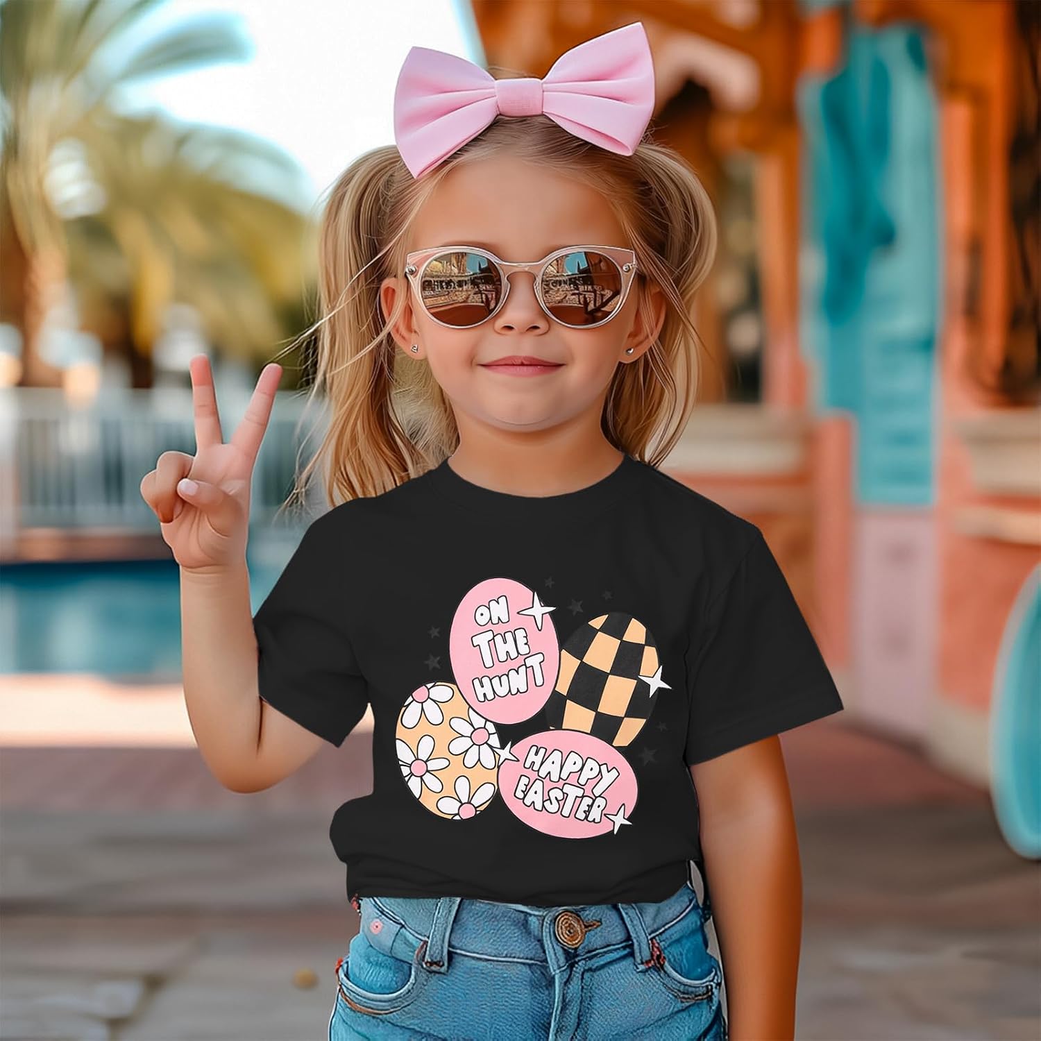 BOUTIKOME Toddler Girls Easter Eggs Shirts Baby Happy Easter T-Shirt Kids Tees Short Sleeve Tops Summer Clothes