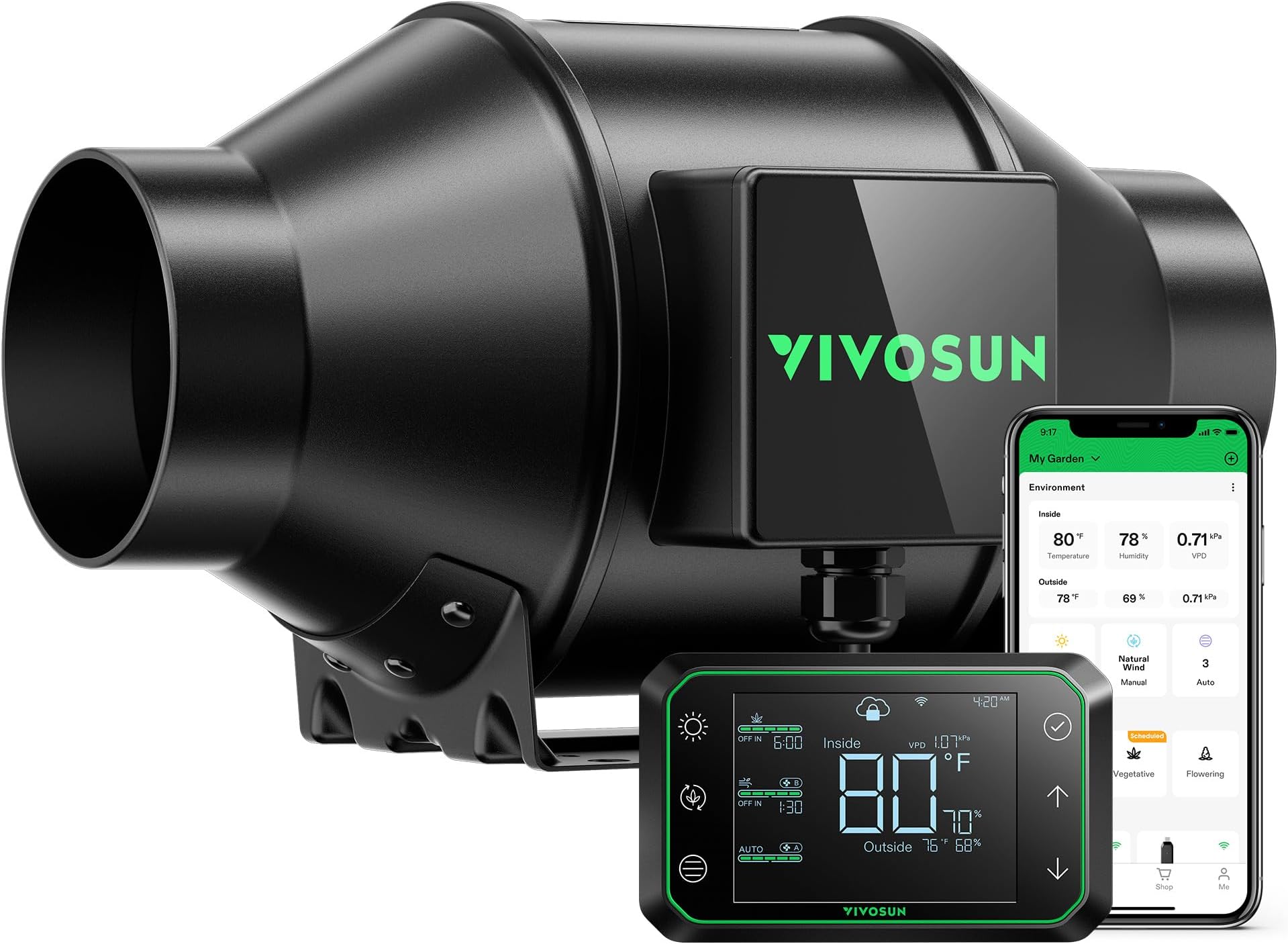 VIVOSUN 3x3 Grow Tent Kit With AeroZesh Fan & Carbon Filter – Quiet Ventilation, GrowHub Control, Lightproof Design