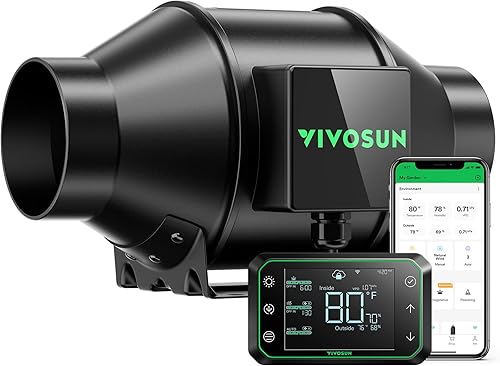 Miniatura 66 de VIVOSUN AeroZesh T4 Ventilador de conducto en línea, silencioso ventilador de escape de ventilación de 4 pulgadas 210 CFM con motor EC y controlador