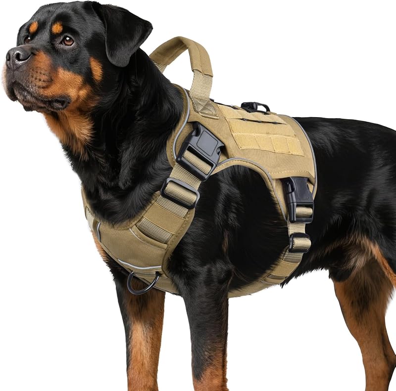 Peitoral Tático para Cães Grandes WINGOIN com Alça, Faixas Refletivas e 4 Fechos DV01 – Tamanho X-Large