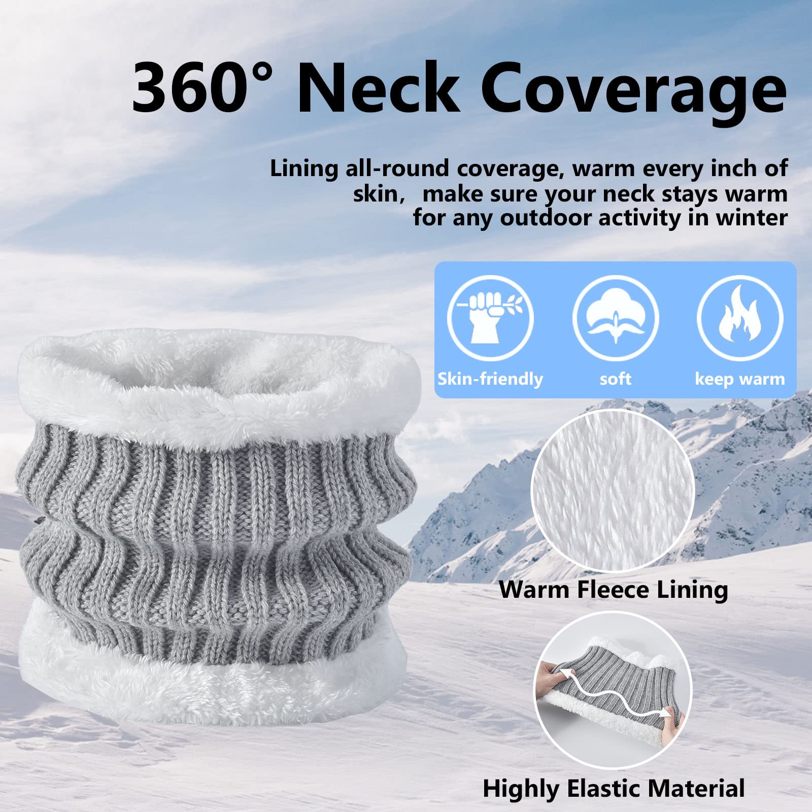 Juego de 3 gorros de punto de invierno para mujer, bufanda, guantes para pantalla táctil, cálido, suave, grueso, forro polar con doble pompón, gris, talla única