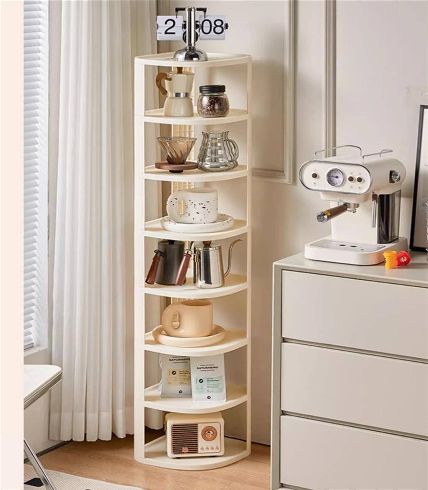 Scaffale angolare in plastica a 6 ripiani, per soggiorno, bagno, cucina, multiuso, per scarpe, libri, piante, salvaspazio, per camera da letto e ufficio.