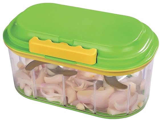 SAISAN Plastic Manual Food Processor with Interchangeable Blades (Colour May Vary)