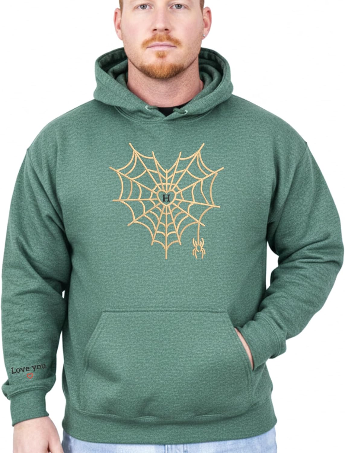 Noni Custom Couple Embroidered Hoodies, Personalized Matching Hoodies for Lovers, Spider Web Embroidered Pattern for Couples, Gifts for Her and Him, Valentine's, Halloween, Christmas - Image 4