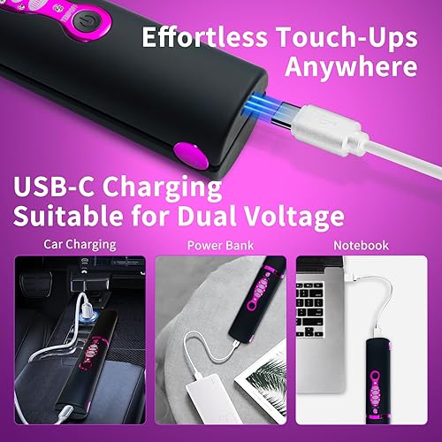 Miniatura 8 de Plancha plana de titanio pequeña para cabello corto, mini alisador de pelo inalámbrico y rizador para viajes, doble voltaje, portátil, recargable