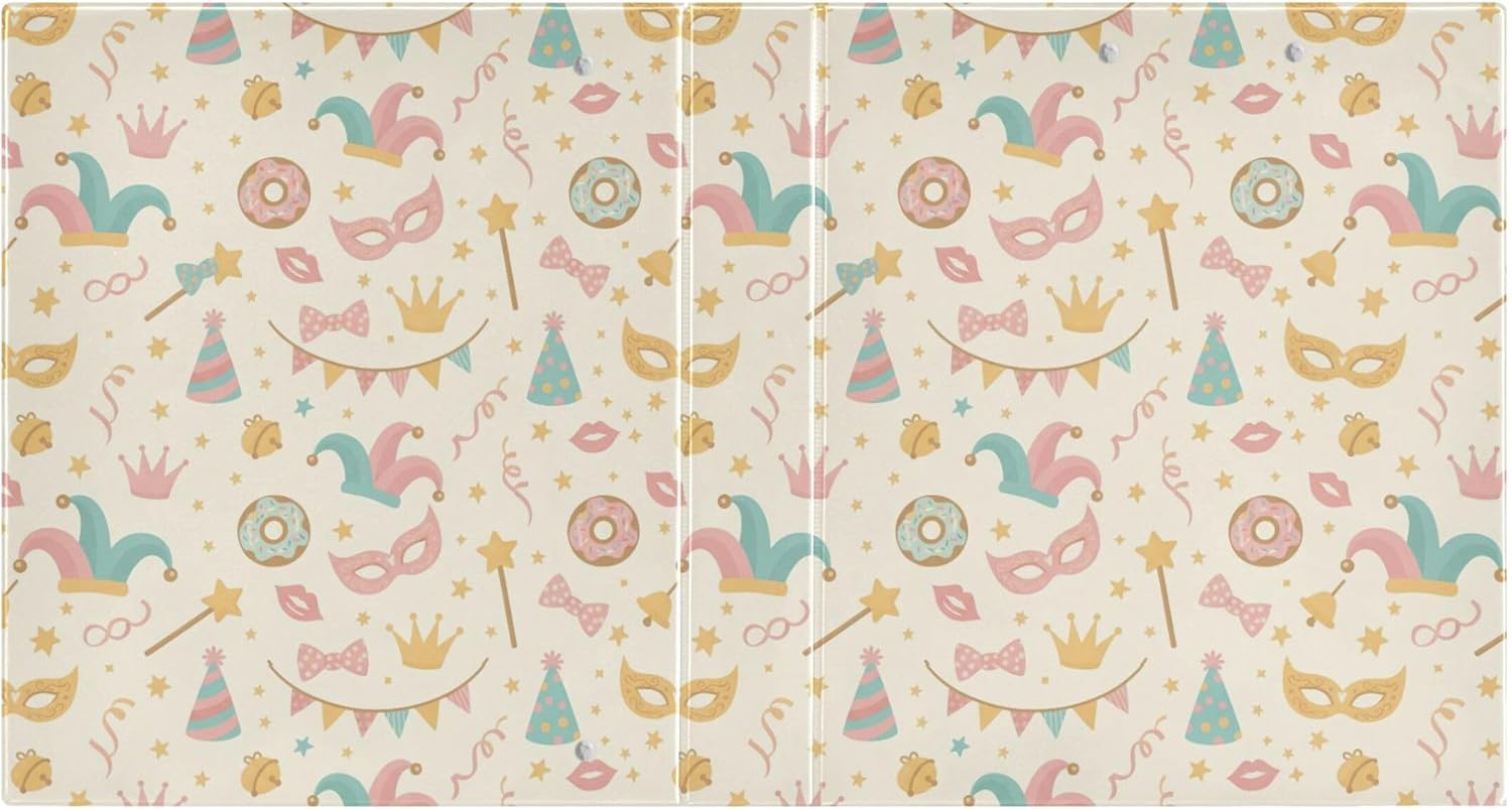 Mardi Gras Colorful Mask 3 Ring Binders, 1.5” Round Ring Binders with Clipboard - Letter Size, 3 Interior PVC Clear Pockets & Anti-Slip Clip for Office School Supplies, 2PCS