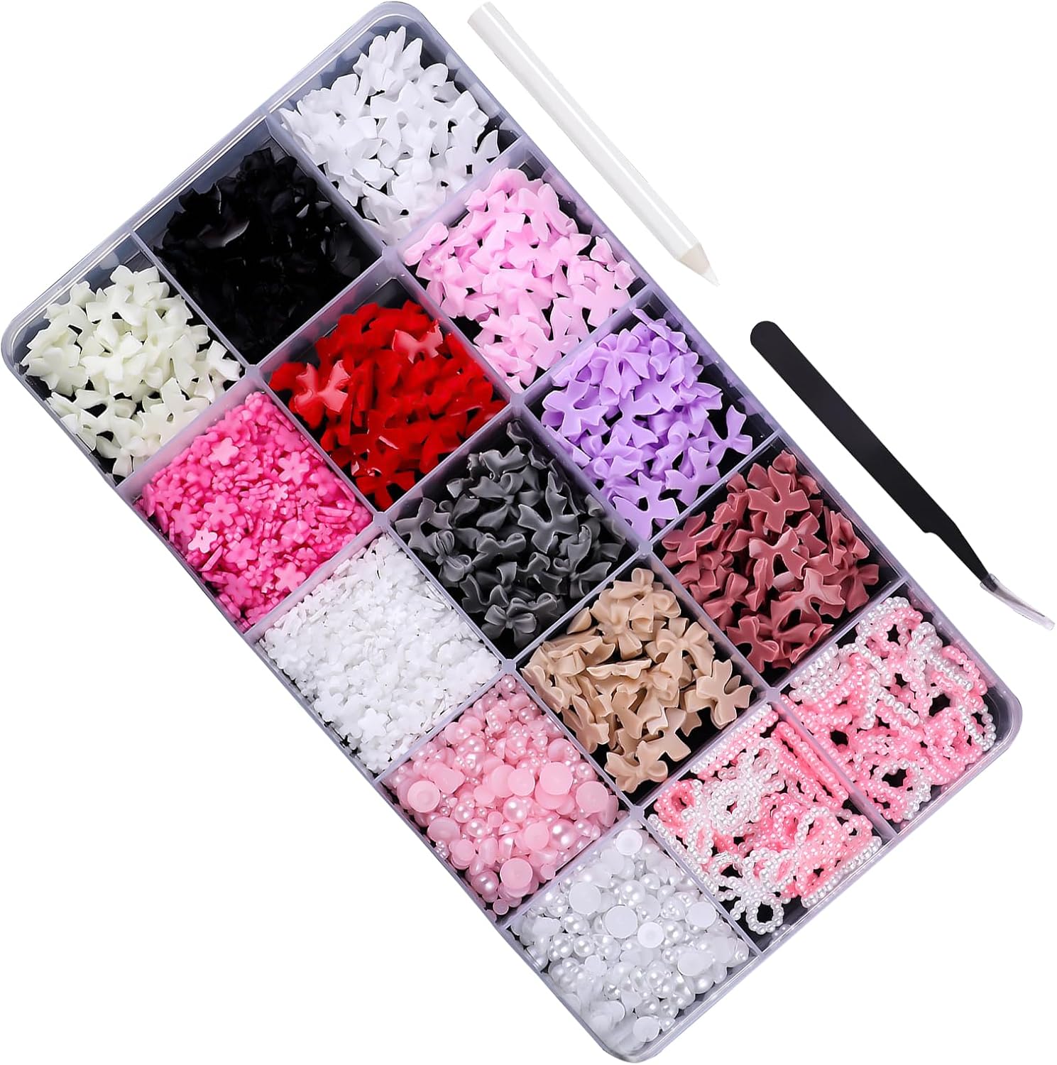 Mixed Shape Bowknot Nails Art Charms 3D Bow Nail Charms Flatback Pearl Beads Art Decorations for Acrylic