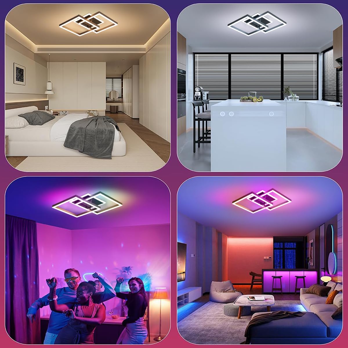 Luz de Techo LED Inteligente, 40W RGB Dimmable Lampara Techo con Mando a Distancia, App Control, Función de Memoria, Diseño Geométrico con Retroiluminación Plafon Techo para Dormitorio Cocina, Negro