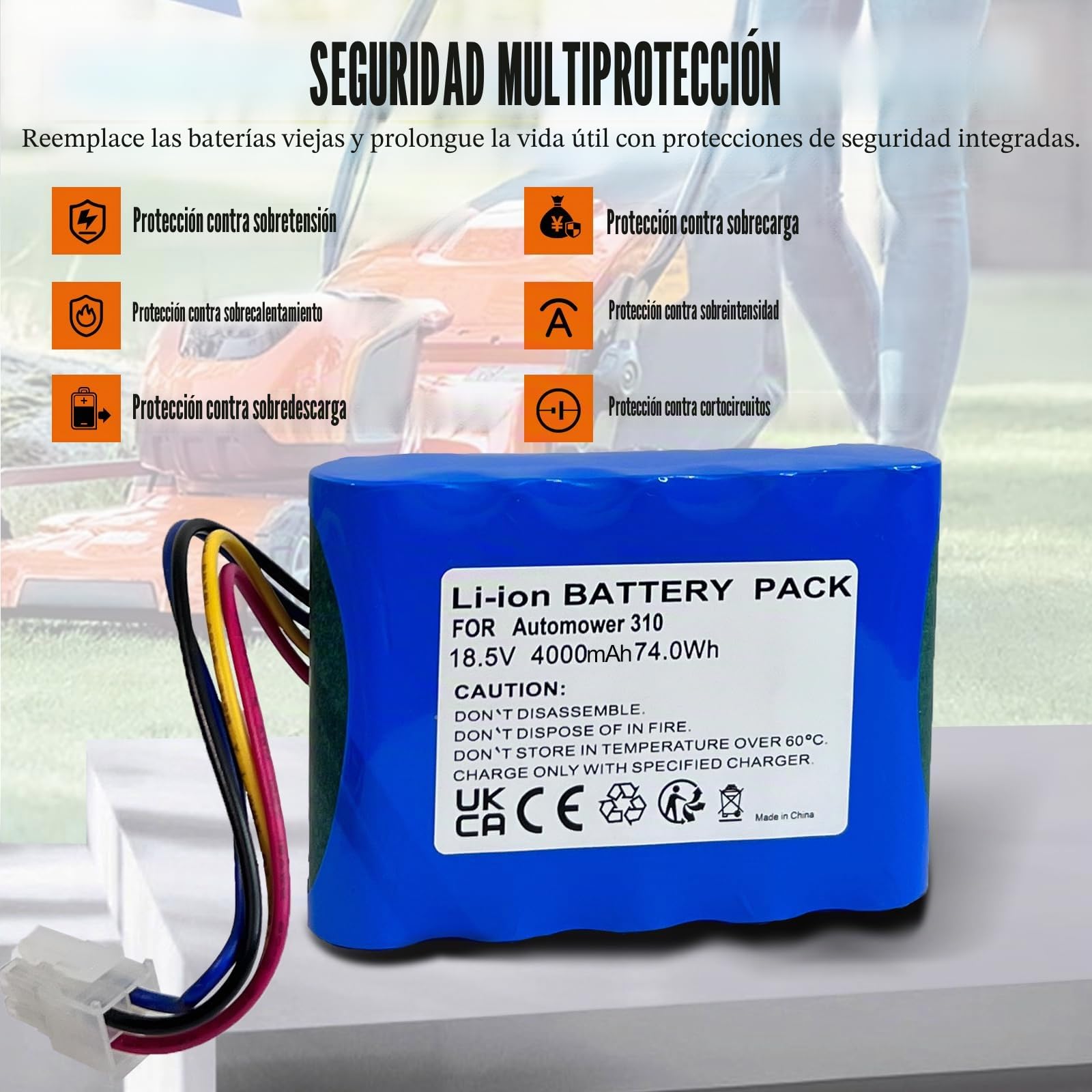 Batería de 18,5V 4,0Ah para Gardena Sileno R100Li, R130Li, R160Li, Compatible con Husqvarna Automower (2015-2018) 310, 315, 584 85 28-02, Repuesto de batería para Robot cortacésped 5848228-01, etc