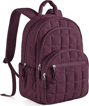 BAGSMART College Laptop Backpack, Travel Backpack for Women, Quilted Casual Daypack, Water-Resistant Bookbag for 15.6 Inch Laptop, Cherry Red