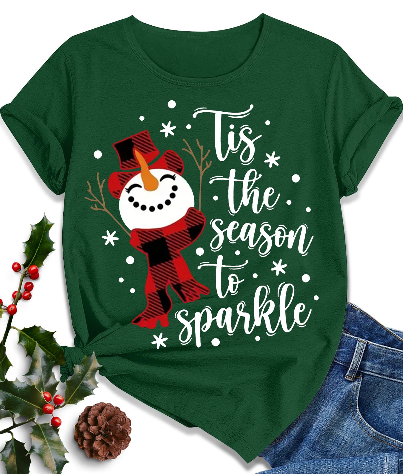 EUOW Christmas Shirts for Women Family Santa Graphic T Shirts Short Sleeve Funny Xmas Holiday Print Tee Tops