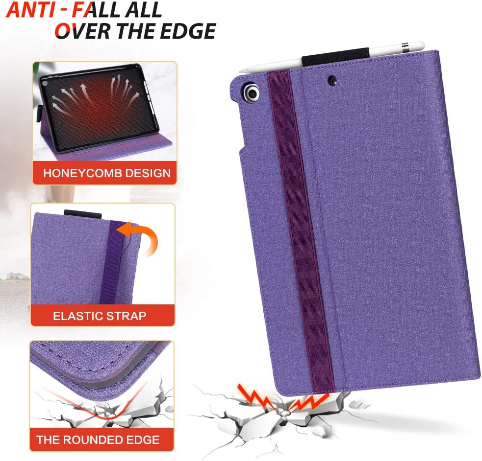 New iPad 10.2 Case 2020 iPad 8th Generation Case / 2019 iPad 7th Generation Case,Toplive Canvas Stand Folio Case Cover with Apple Pencil Holder,Auto Sleep/Wake and Multiple Viewing Angles,Purple