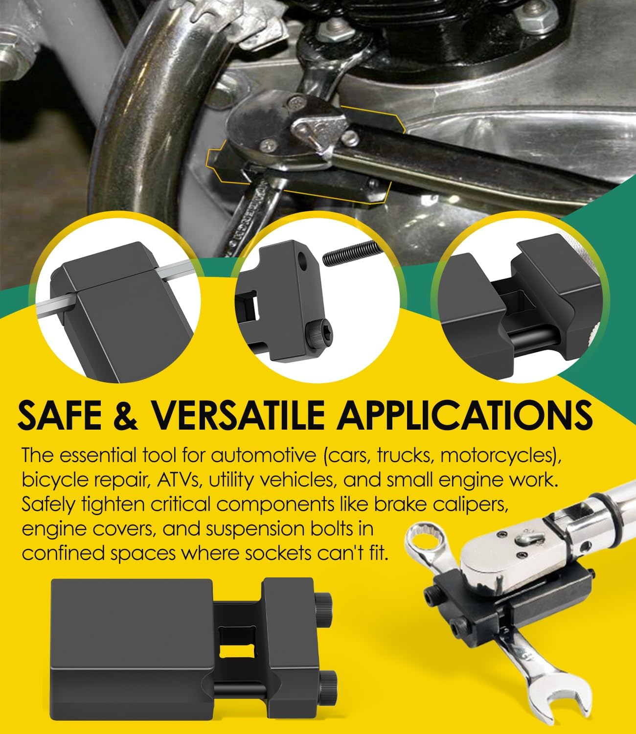 08-0380 Adjustable Torque Wrench Adapter - Converts Combination & Hex Wrenches to Precise Torque Tool (3/8" Drive, 6-19mm, 1/4"-3/4")
