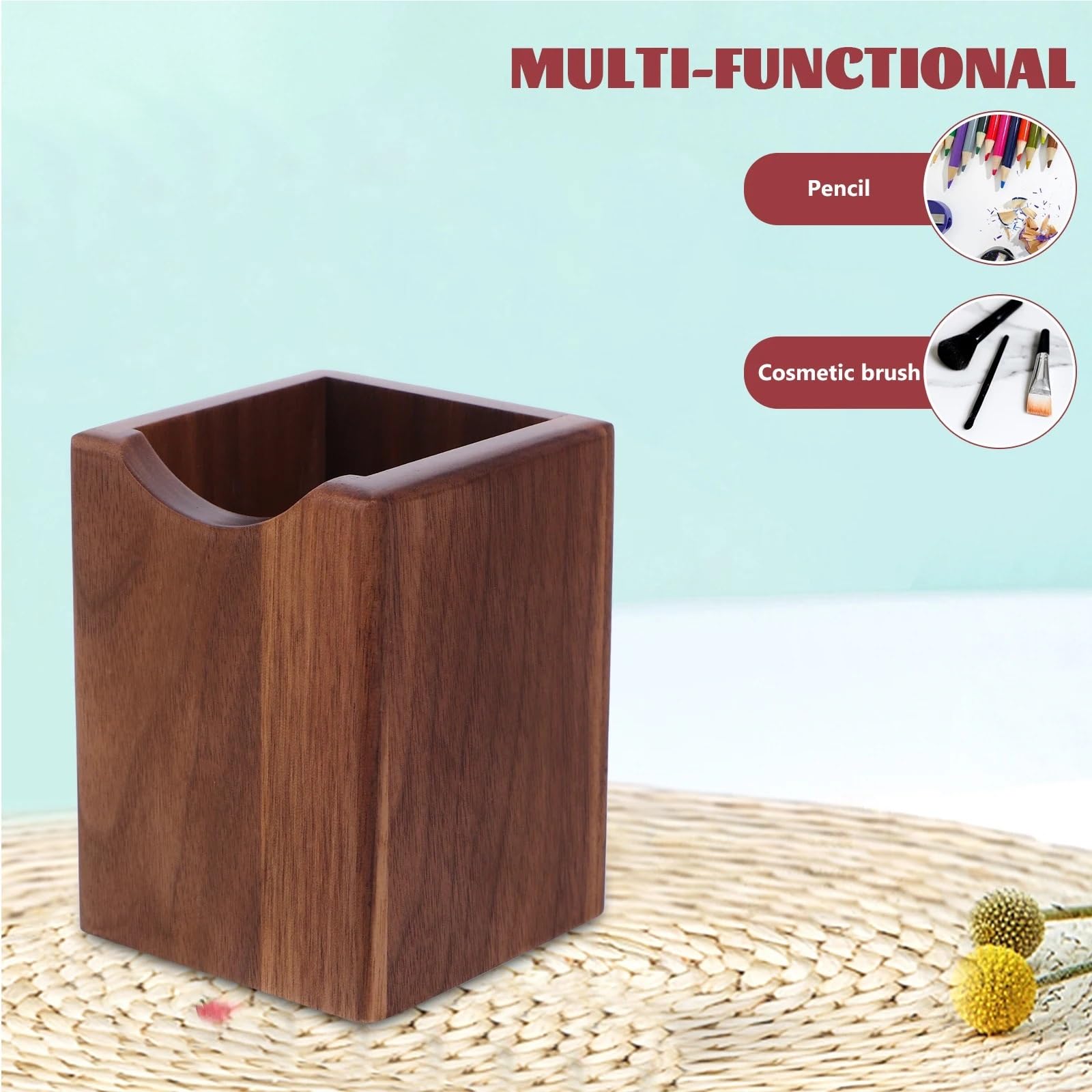 Stifthalter für den Schreibtisch, Stifthalter aus Holz, Schreibtisch-Organizer, dunkelbraun, 10 x 7,6, cm