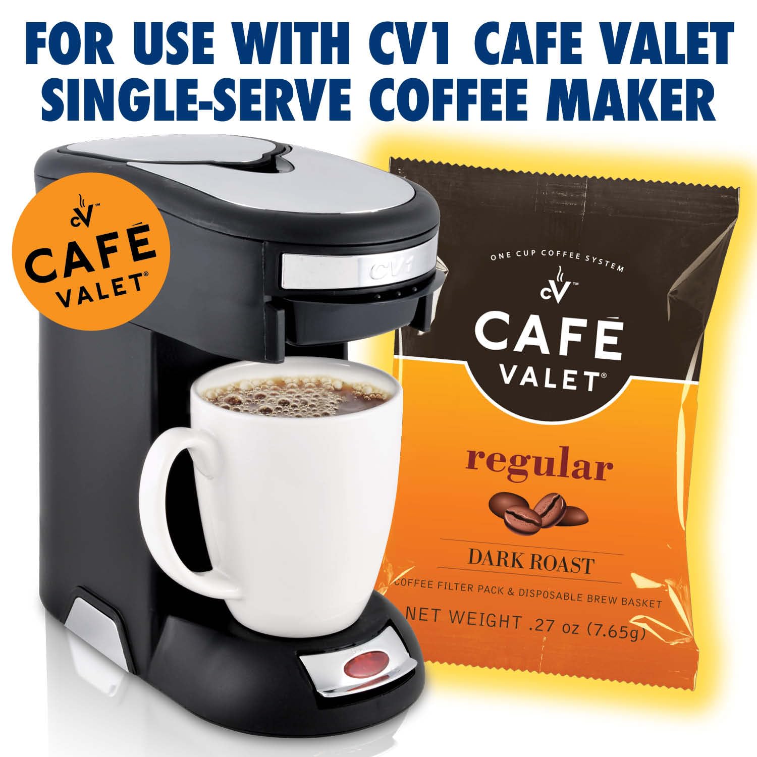 Café Valet Regular Dark Roast Single Serve Coffee Packets – 84 Count – For Use with Café Valet Single Serve Cofee Makers – Disposable Brew Basket & Cofee Pack