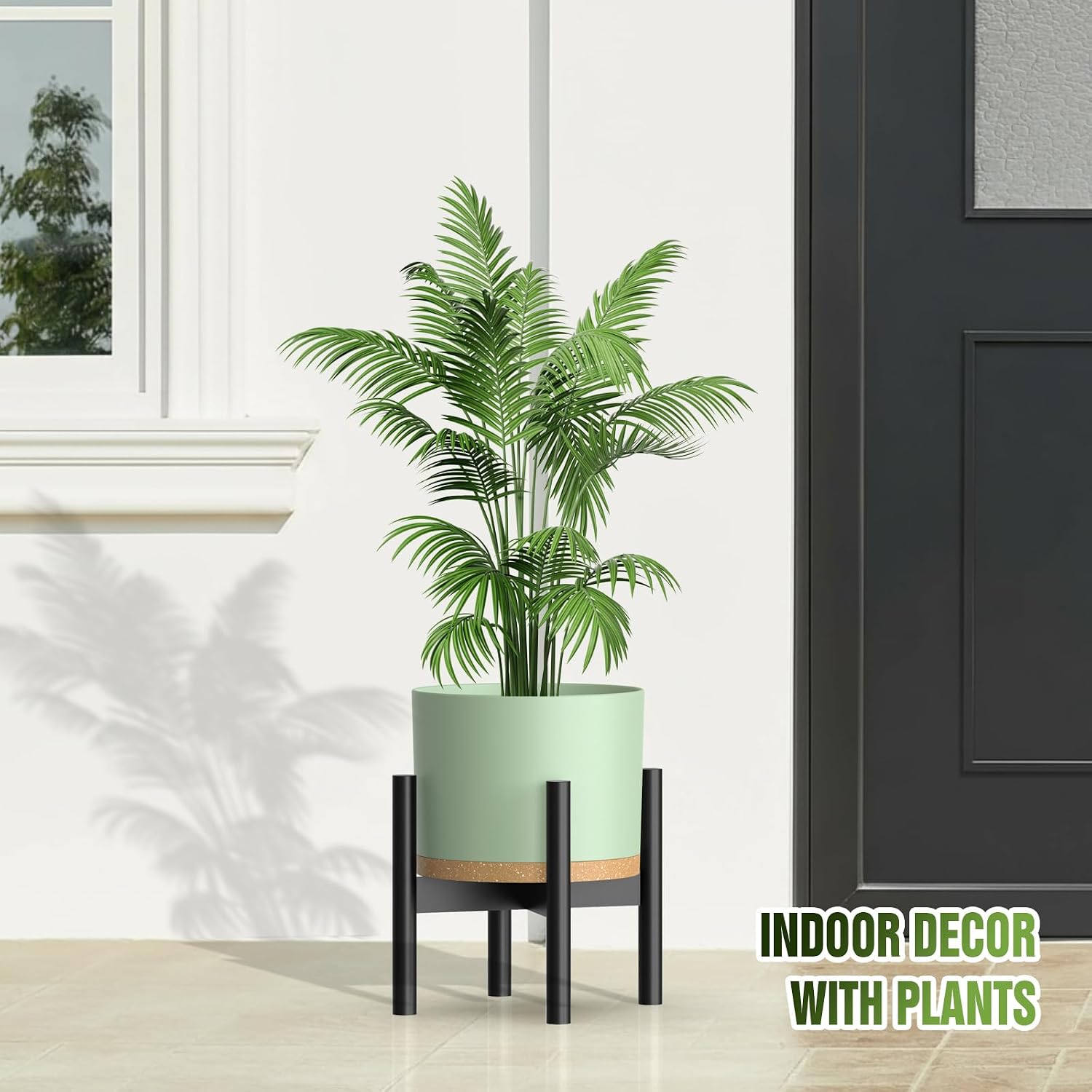 10/9/8 Inch Large Plant Pots with Drainage Holes and Trays, 3 Pack Modern Minimalist Cylinder Planters for Monstera, Snake Plant, Indoor Outdoor (Matte Green & Brown)