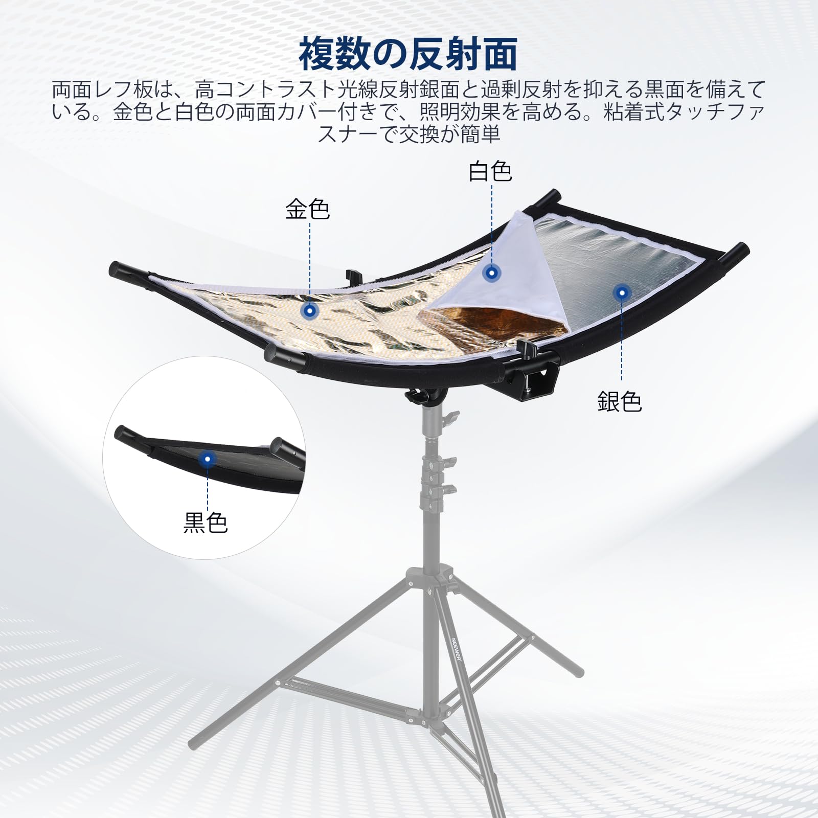 Amazon.co.jp: NEEWER 撮影用レフ板 75×40cm 4色（黒・白・金・銀） U