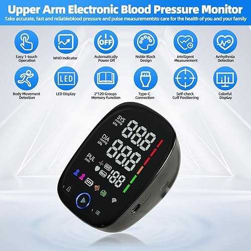 Miniatura 2 de Monitor automático de presión arterial en la parte superior del brazo para uso doméstico, pantalla retroiluminada LED, sincronización Bluetooth,