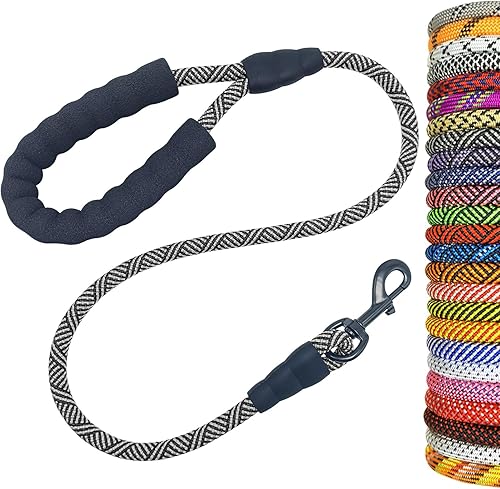 MayPaw Correa de perro de cuerda resistente, 3/4/5/6/7/8/10/12/15/20 pies, correa de nailon para mascotas, mango acolchado suave, correas gruesas