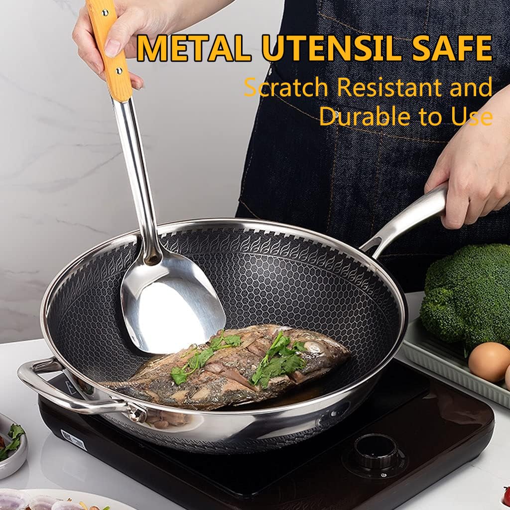 ステンレス製調理器具 多機能 Amazon｜12.6インチ、蓋付きステンレススチール製中華鍋、ノン