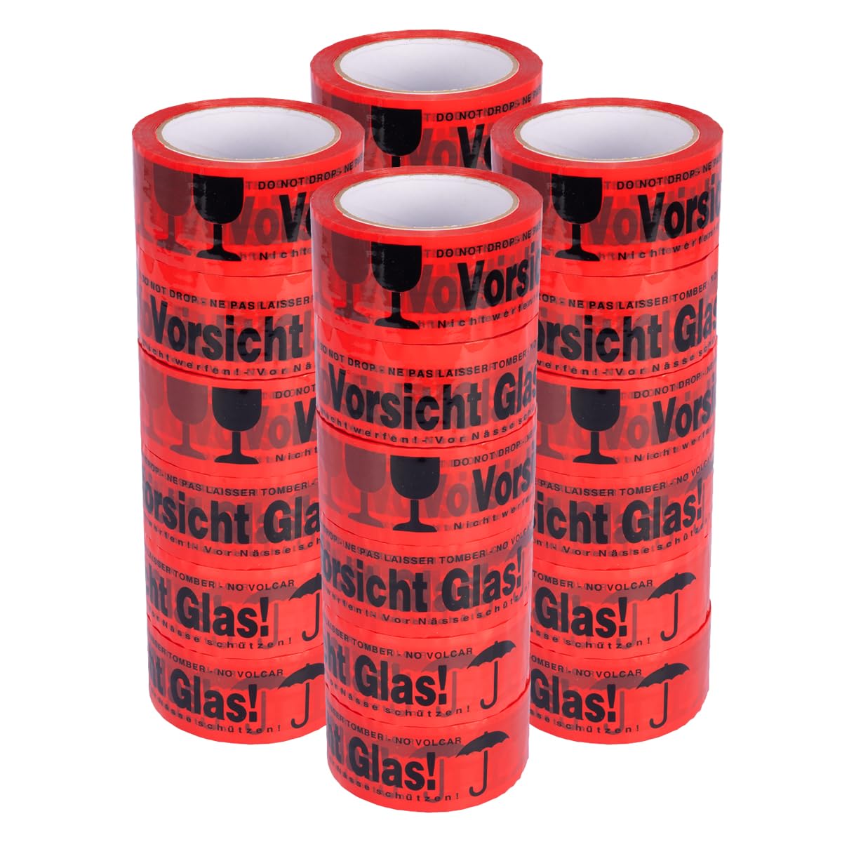 verpacking Klebeband „VORSICHT GLAS“ Verpackungsband reißfest, Standard abrollend, 48 mm × 66 lfm 24 Rollen