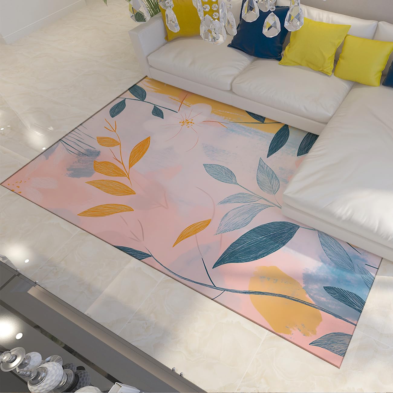 Tapis de nurserie lavable fleurs bohèmes grand format fin