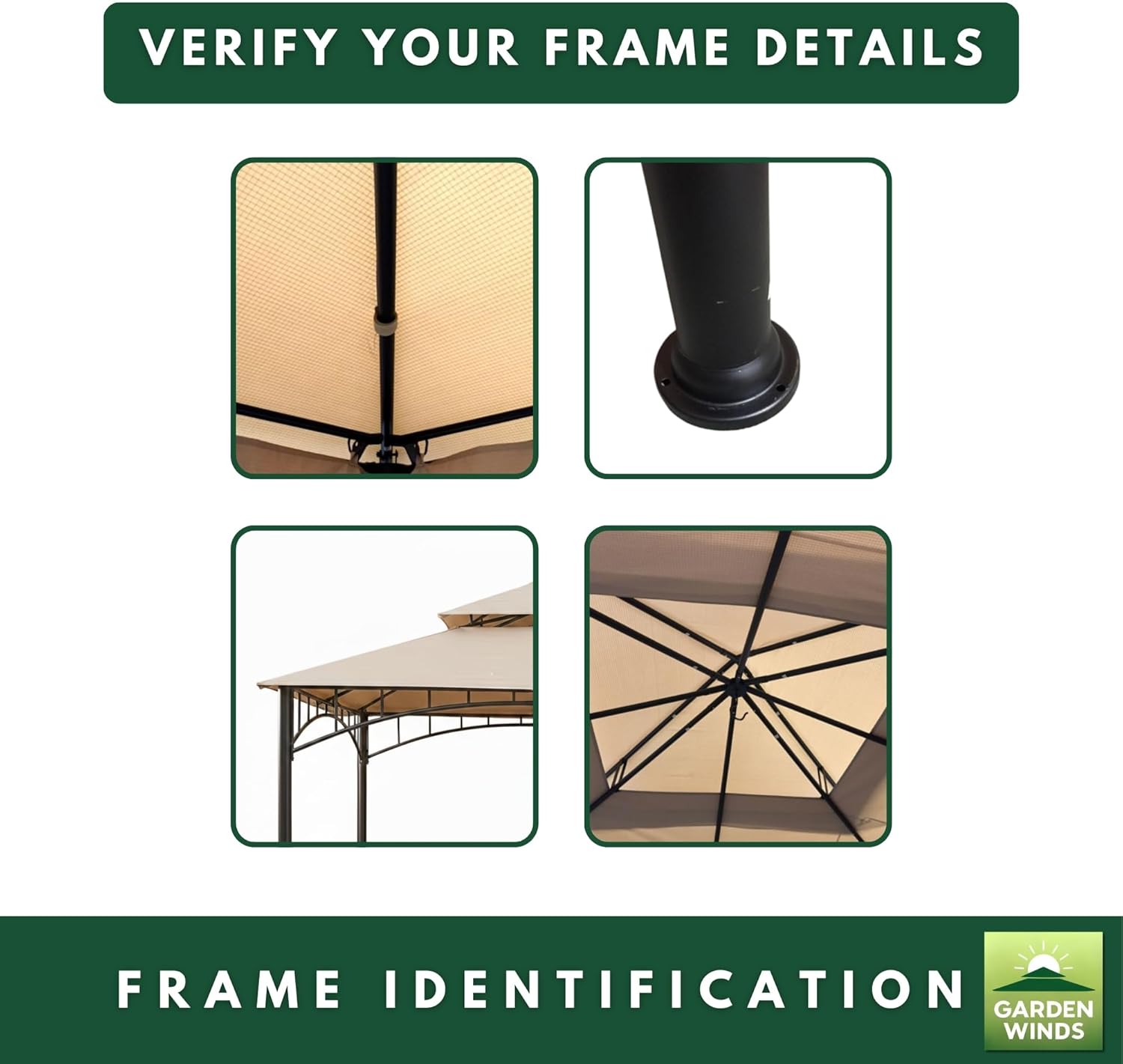 Garden Winds Reinforced RipLock 350 Replacement Canopy Top Cover Compatible with Gardena 10’ x 10’ Gazebo Models L-GZ136PST-9C, L-GZ136PST-9 - Beige