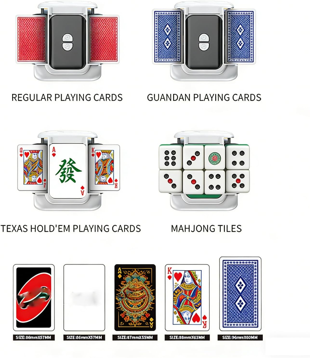 Automatic Card Shufflers for 4 Decks Simultaneous Operations Incorporating Quiet Technology Plastics Construction Simple Interfaces for Use Card for Home Pokers Games Night Entertainment