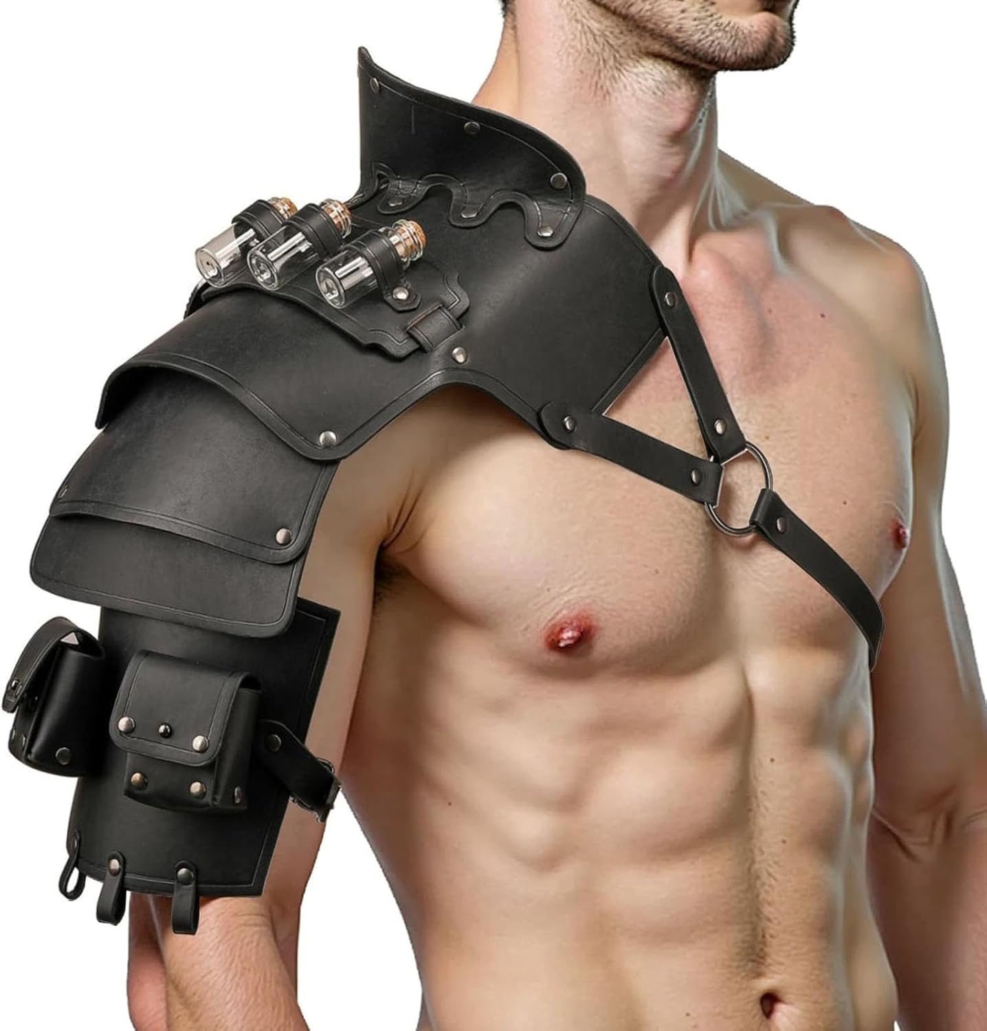 Medieval Gothic Spaulders Shoulder Pauldrons with Vials Coin PurseViking Warrior Armor for LARP Renaissance Costume
