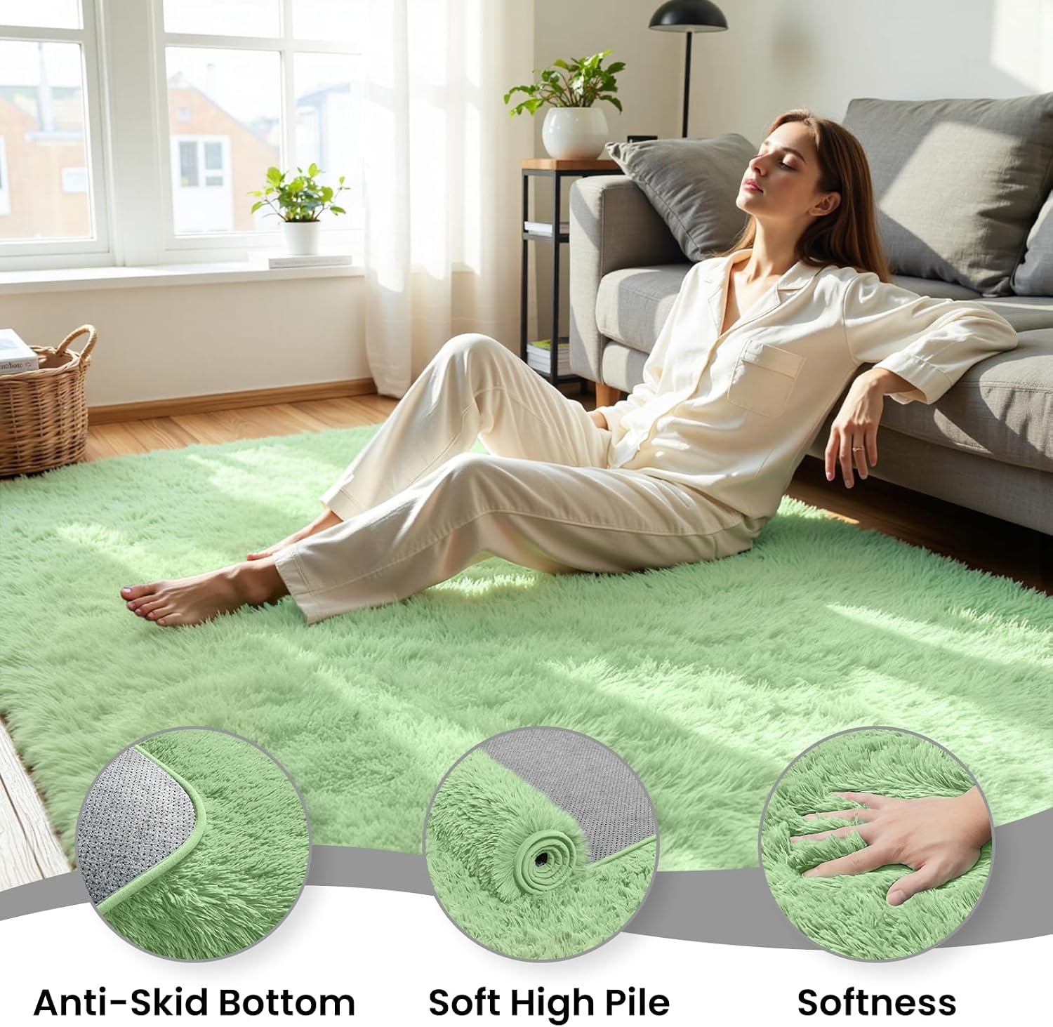 6x9 Area Rug for Living Room, Ultra Soft Fluffy Light Green Rugs for Bedroom, Non Slip Large Shag Carpet, Fuzzy Plush Nursery Rug, Thick Washable Indoor Floor Carpets for Kids Office Dorm Home Decor thumbnail