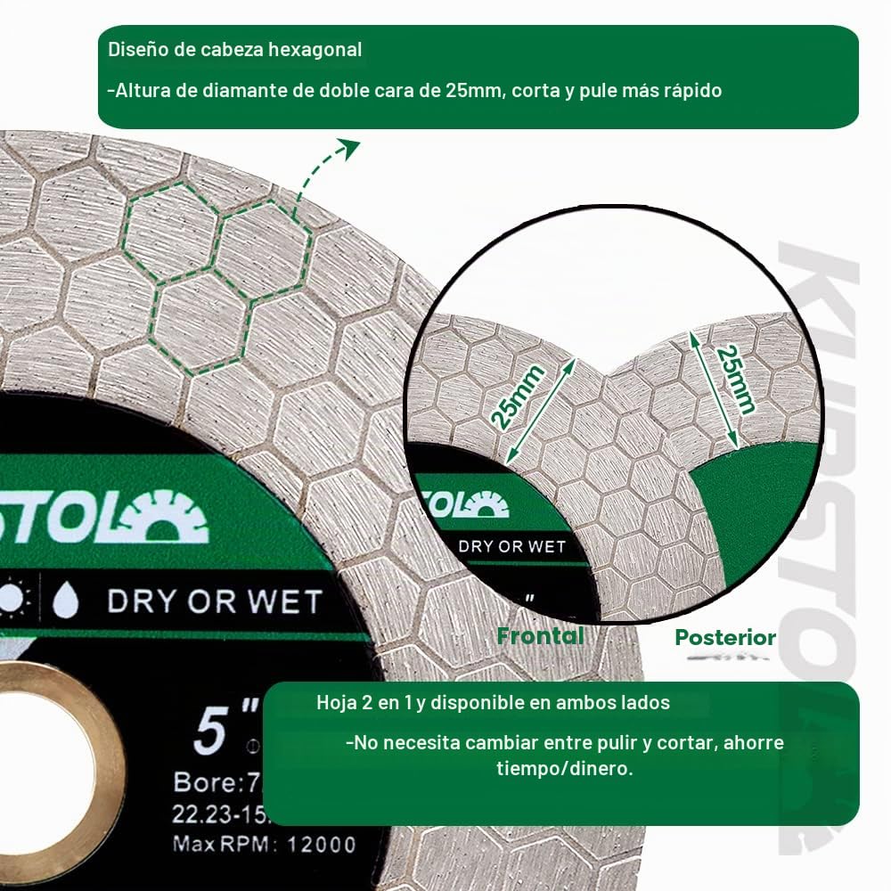 Disco Diamante Porcelanico - 115mm Doble Cara Disco Corte Rectificado para Cerámica Porcelanico Azulejos Mármol Piedra Artificial