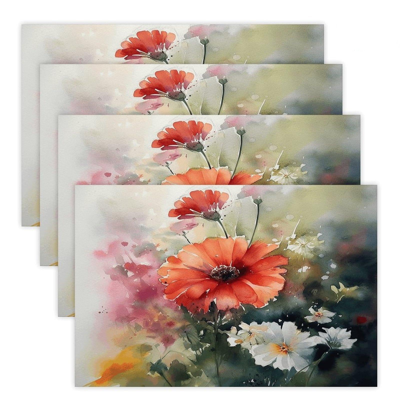 Watercolor Painting Placemats Wipeable Heat Resistant Table Mats Washable Flax Place Mats Elegant Cloth Non-Slip Placemat for Kitchen Dinning Party Table Decor 12 * 18 in