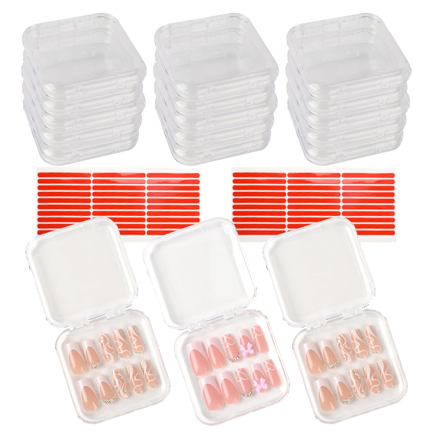 15PCS Press On Nail Storage Box Fake Nail Container Packing Box With Adhesive Double Sided Tape for Nail Art Storage (Not Include Press On Nail)