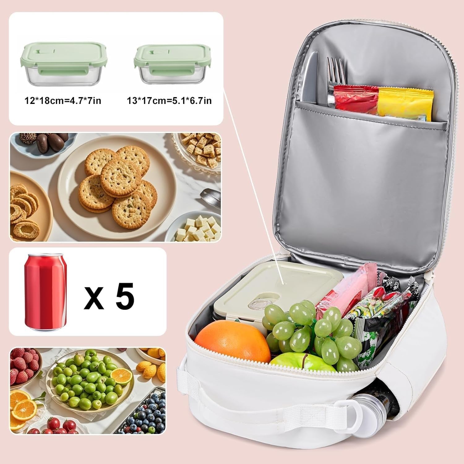 LOIDOU Borsa Termica Da Pranzo Trapuntata – Con Tracolla, Impermeabile, Per Donne, Lavoro, Picnic - 4