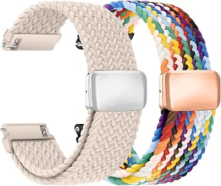 chinbersky Nylon Geflochtenes Uhrenarmband 20mm mit Magnetischem Verschluss, Armband 20mm Elastisches Ersatzarmband für Samsung Galaxy Watch 7/6/5/4/FE/5 Pro/6&4 Classic/Active 2/Amazfit gts 4 3 2