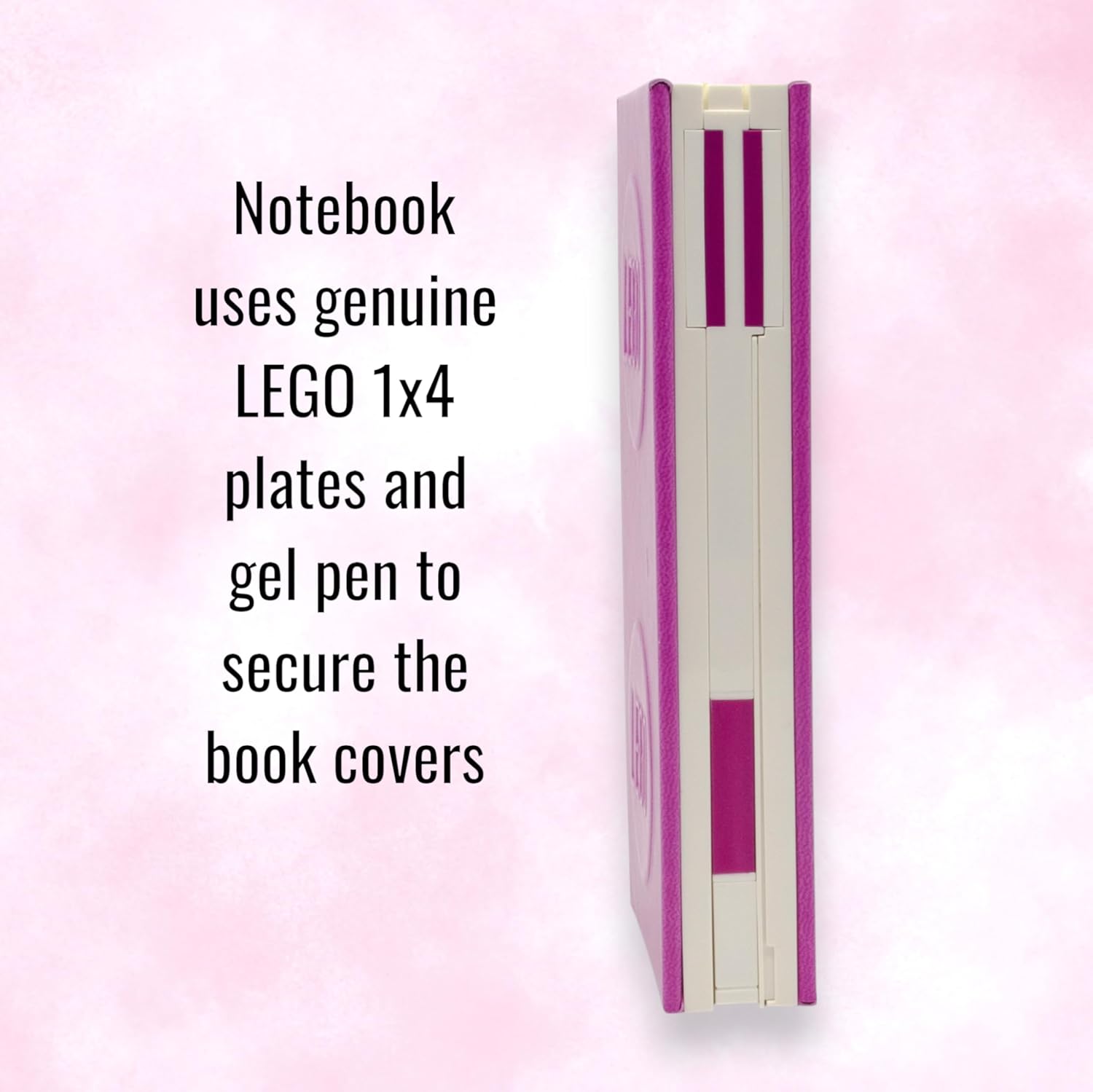 IQ LEGO Locking Dotted Notebook with Gel Pen 1x2 Red Violet (53696), 6 inches x 3 inches