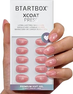 BTArtbox Press On Nails, Extra Short Almond Pink Cat Eye Nails, 32Pcs Kit | Glue On Nails, Up to 4 Weeks of Wear, 10-Minute Application, Natural Salon Look, 16 Sizes for Various Nail Beds