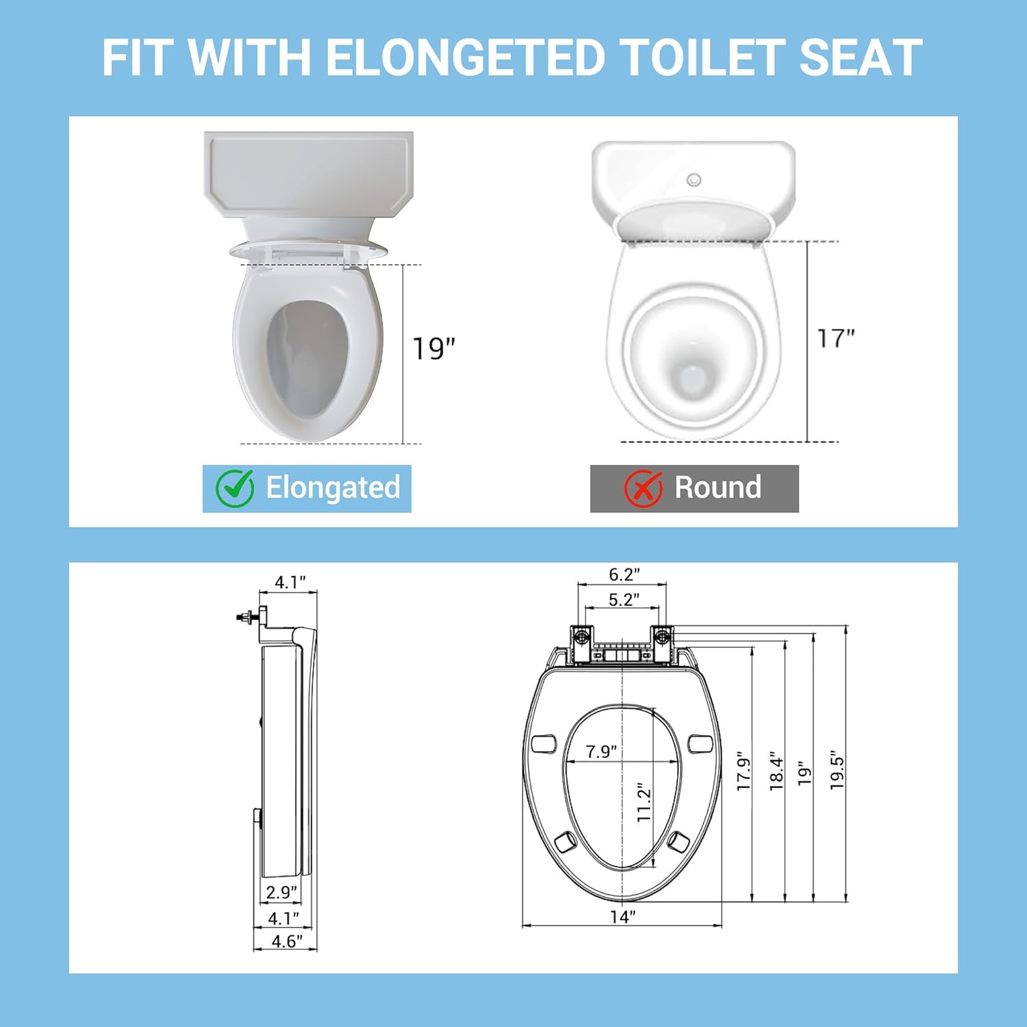 Raised Toilet Seat for Seniors, Elongated Elevated Toilet Seat with Soft Close Lid, Quick Release & Easy Installation, Easy to Clean - Ideal for Elderly, White