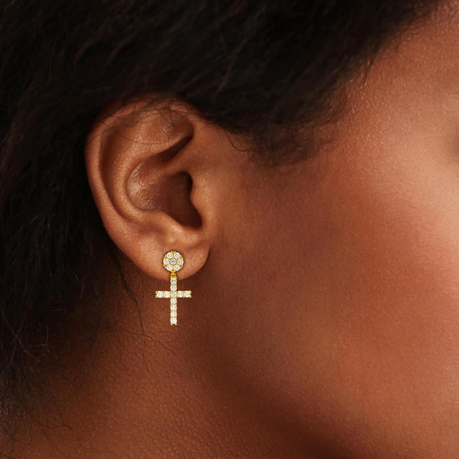 Cross Dangle S925 Moissanite Stud Earrings for Women Men, Hypoallergenic S925 Sterling Silver, VVS Moissanite Stones, White and Gold Colors - Image 4