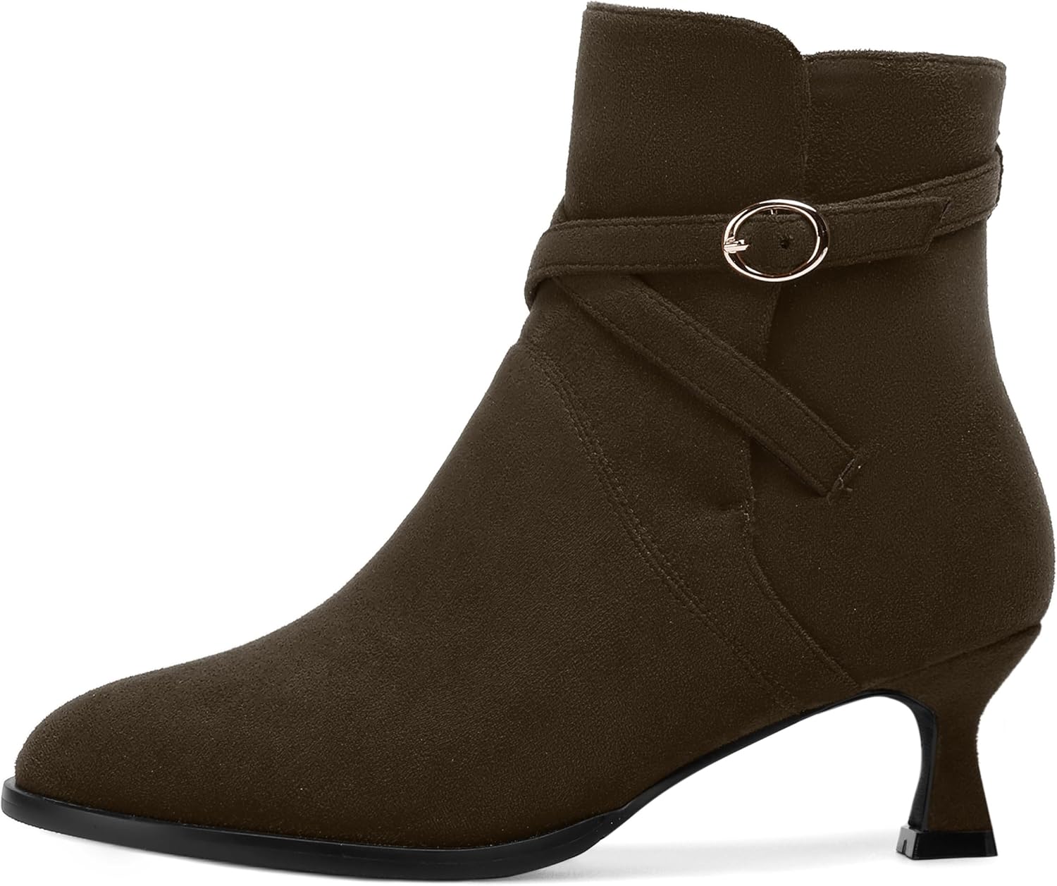NUMALEO Womens Suede Buckle Ankle Strap Dress Round Toe Bridal Comfortable Kitten Low Heel Ankle High Boots 2 Inch