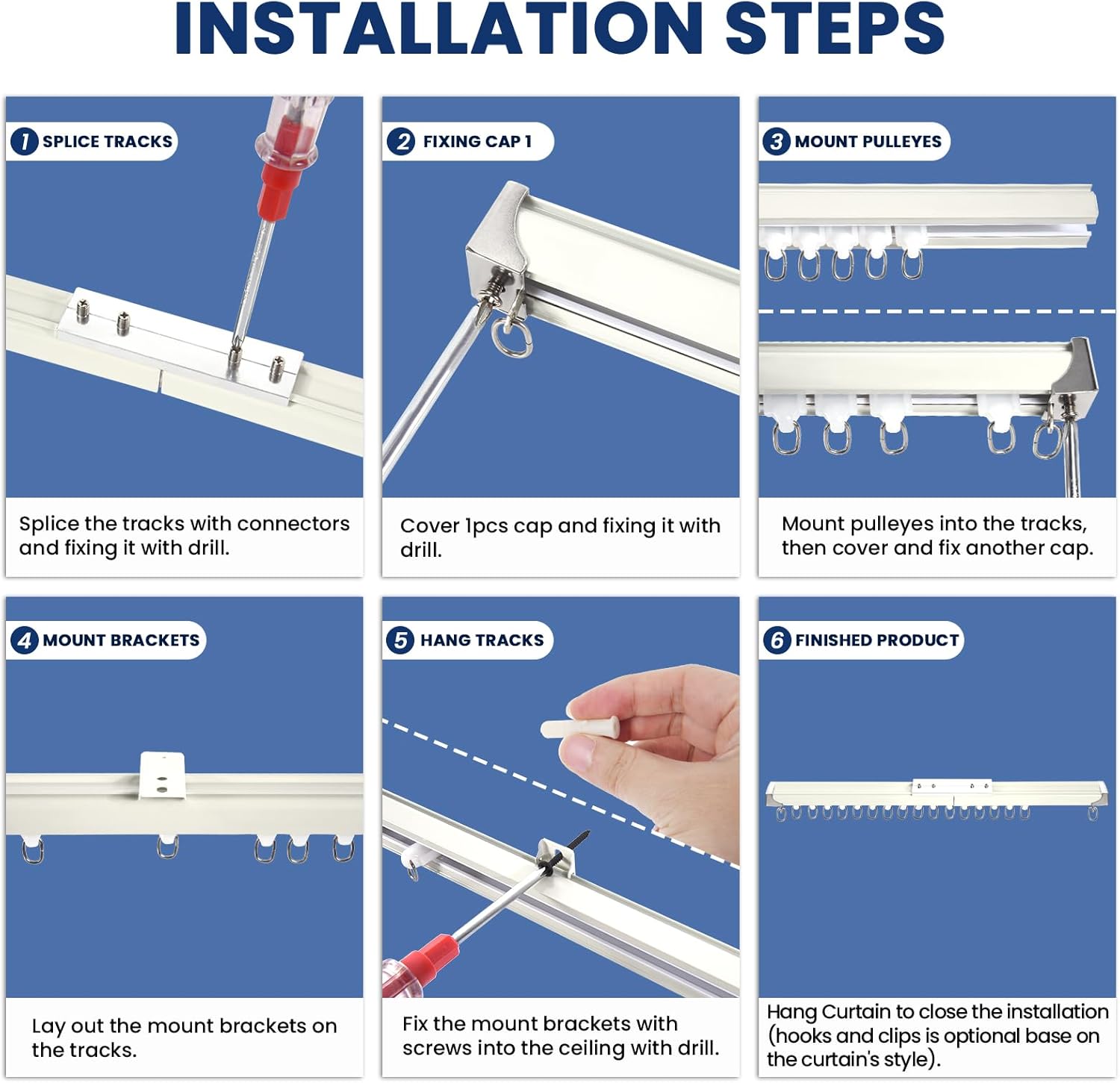 Ceiling Curtain Track Set - Ceiling Mounted Heavy-duty Curtain Rods Room Divider Curtain Rails Sliding Curtain Poles Set with Clips for Living Room Bedroom RV Shower Outdoor, White 18ft