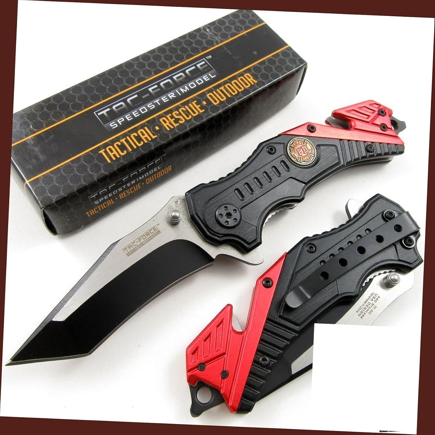 SPRINGASSIST FOLDING POCKET KNIFE Black Red Firefighter