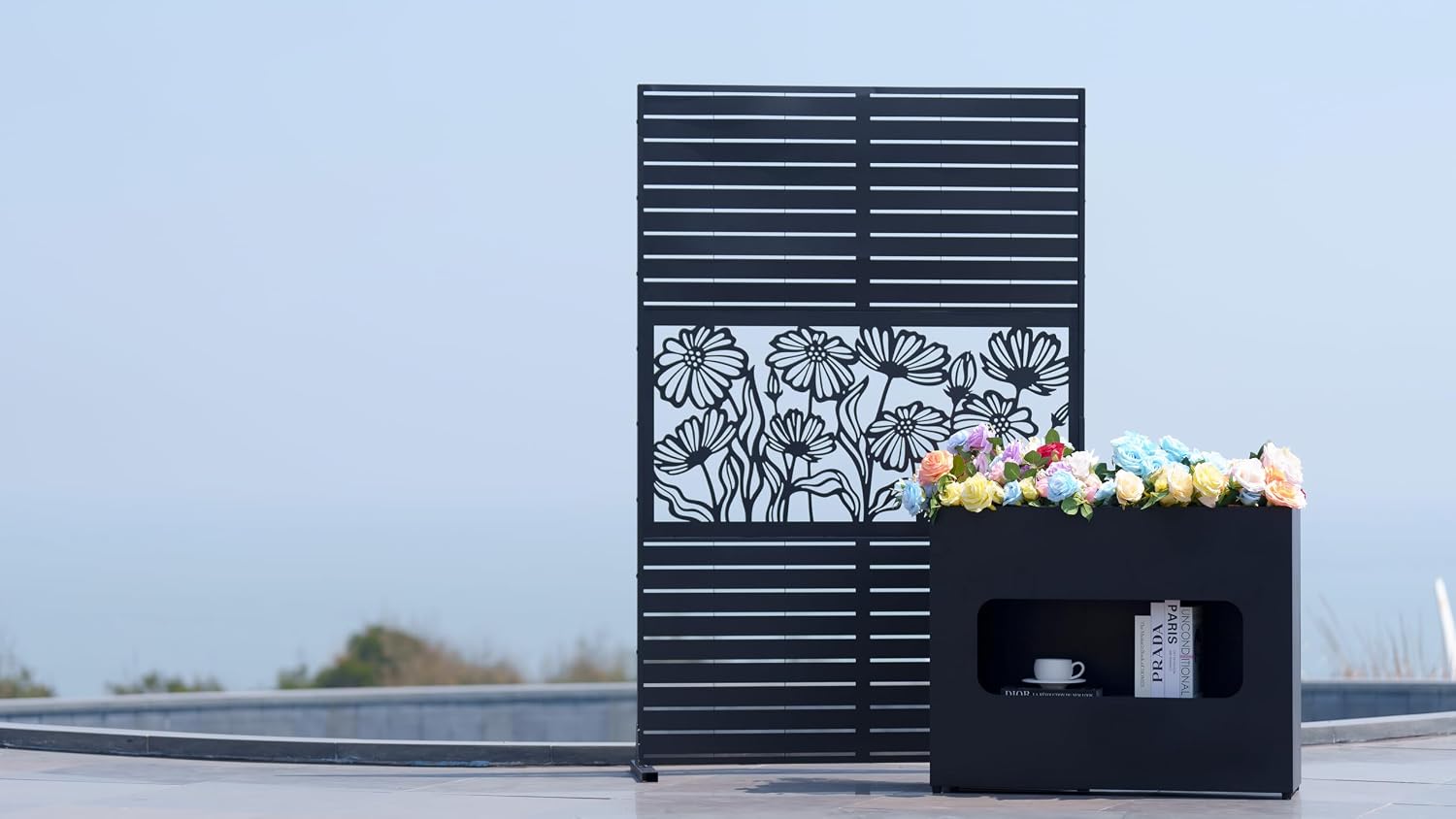 36x12x28IN Metal Planter Box Black Rectangular Planter Window Display Design for Plant Pots,Plants,Flowers,Privacy Planter for Patio,Front Porch,Balcony,Indoor/Outdoor