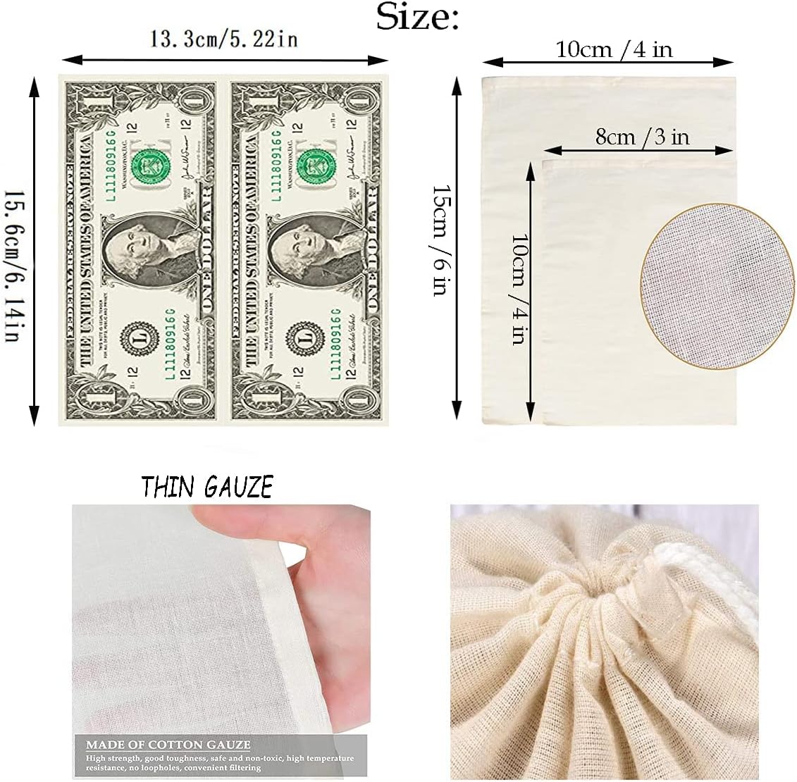 Reusable Sachet Drawstring Packing Bags Cheesecloth Cold Brew Coffee Bags 4X3Inch 50 Pcs for Spice,Tea filter,dried herbs,cooking,soup,odds and ends Tare Weight Saver Wrap Cotton Bag (Natural - 50Pcs)