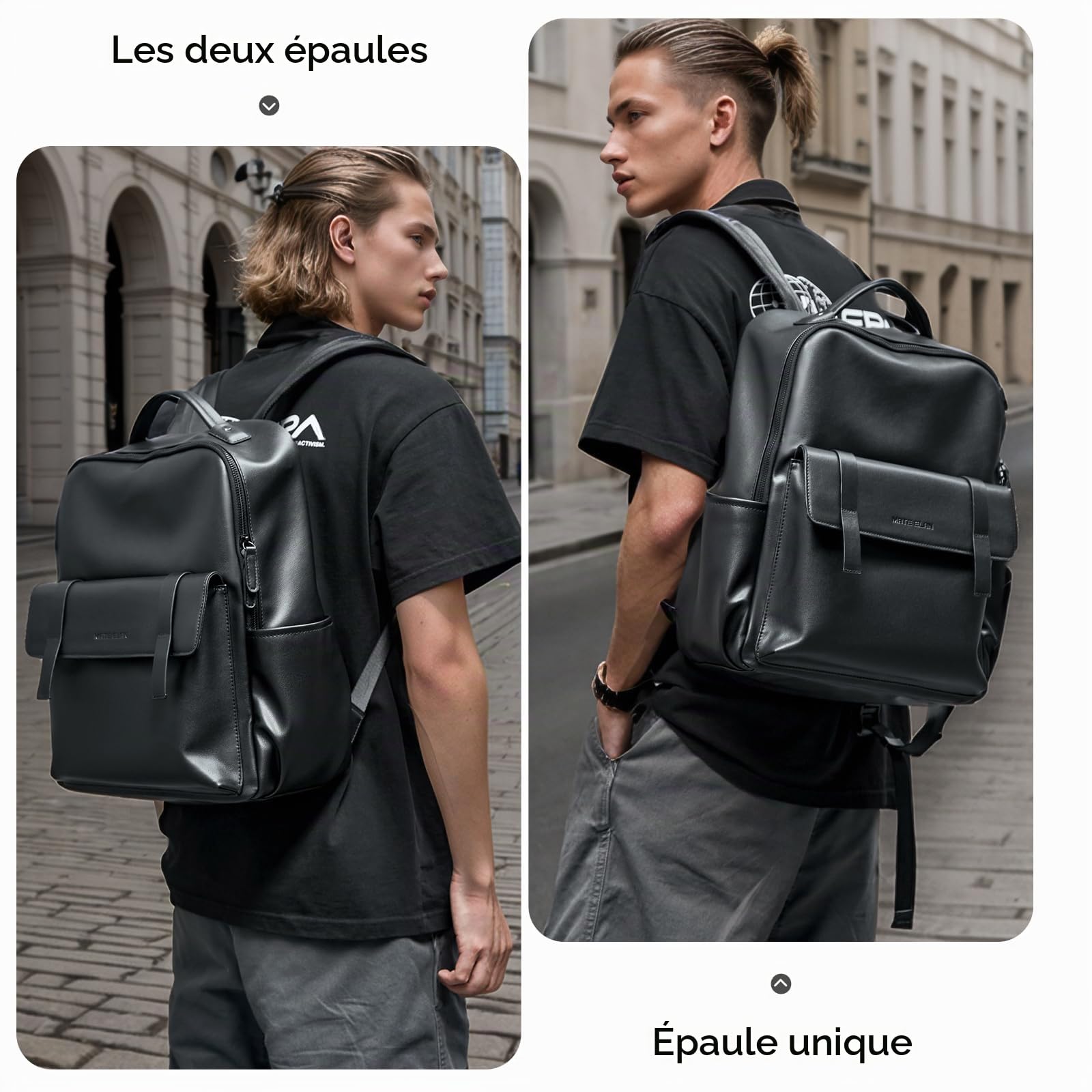 Sac a Dos Homme Cuir, Sac à Dos Ordinateur 15 Portable Cuir Imperméable,Sac a Dos Homme Femme Travail,Leather Backpack,Sac à Dos Mode Noir pour voyages,École,Bureau