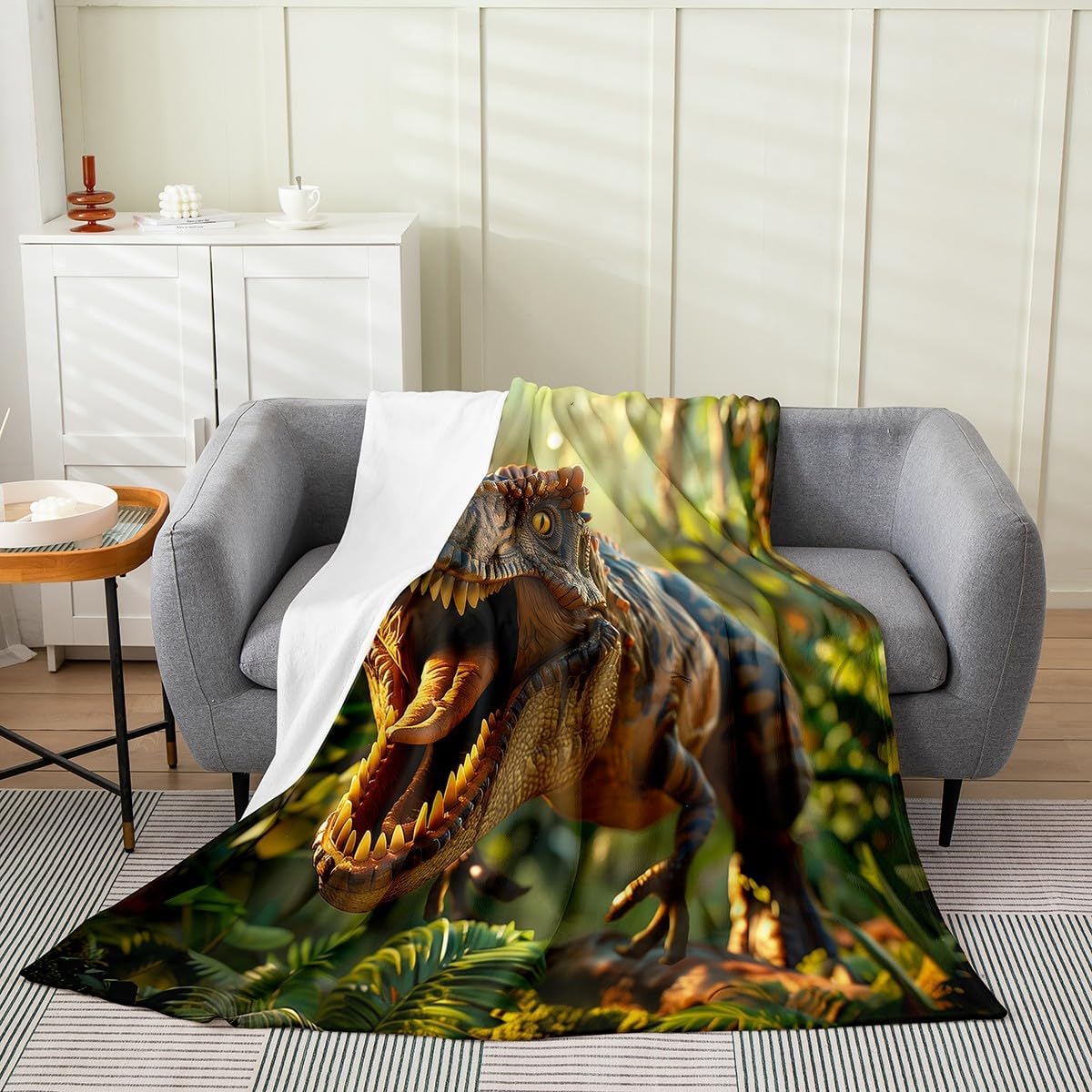 3D Dinosaur Flannel Blanket Warm Lightweight,Kids Dino Lover Jungle Wildlife Fuzzy Warm Blanket for Boys Girls Women,Cartoon Dino Boys Girls Bedroon Set Bed Sofa Couch Blankets Twin 60"x80"