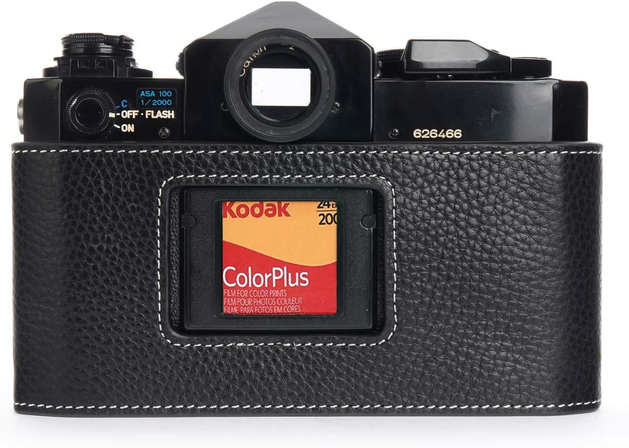 Old F-1 Case, BolinUS Handmade Genuine Real Leather Half Camera Case Bag Cover for Canon Old F-1 1971 Camera with Hand Strap (Black)