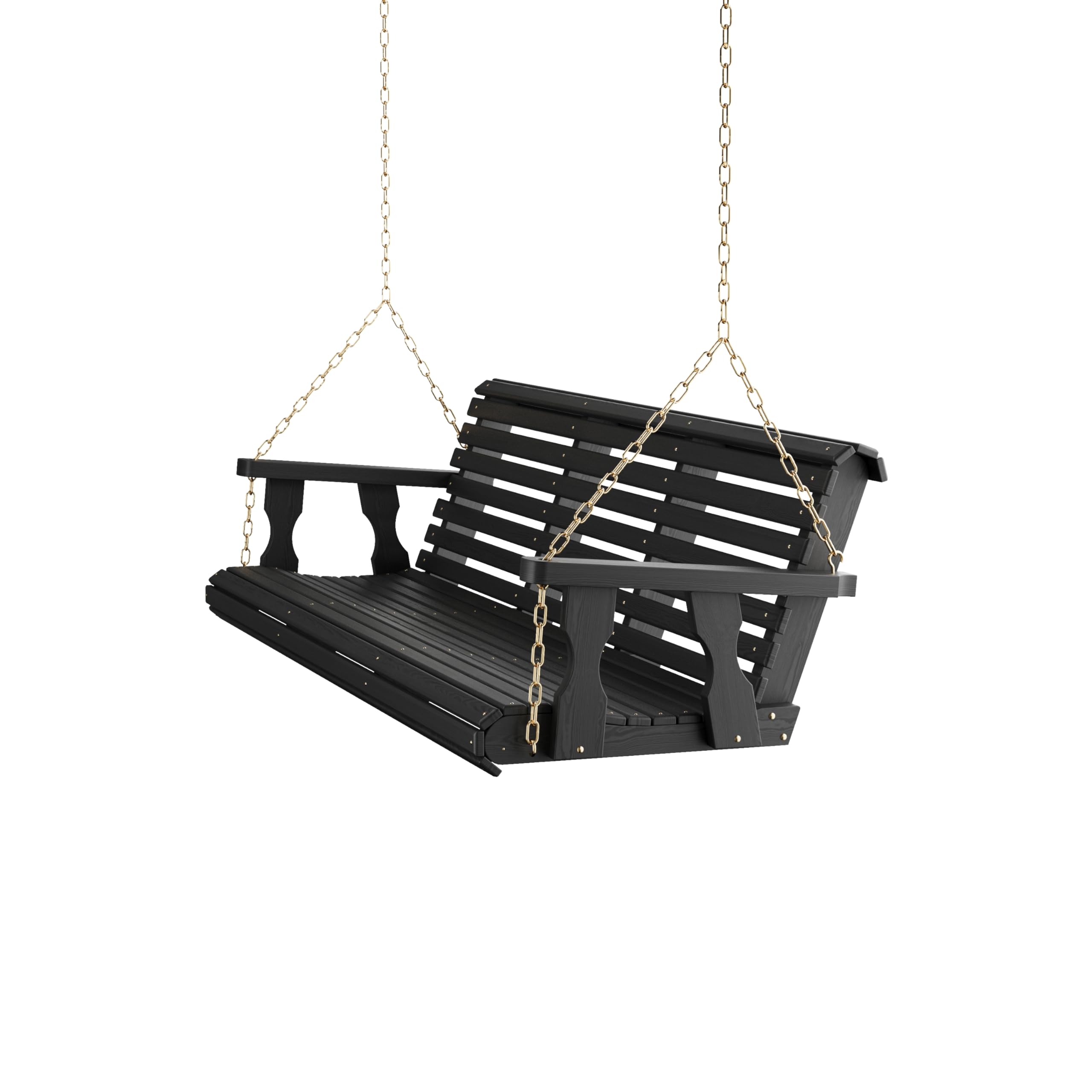 Amish Casual Heavy Duty 700 Lb Capacity Porch Swing (6 Foot, Semi-Solid Black Stain) – Wooden Outdoor Roll Back Swing with Hanging Chains – Amish Made in the USA